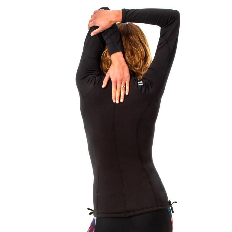 T-shirt anti-UV surf neoprene and fleece long sleeve women's black