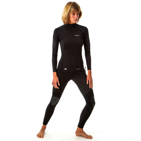 T-shirt anti-UV surf neoprene and fleece long sleeve women's black