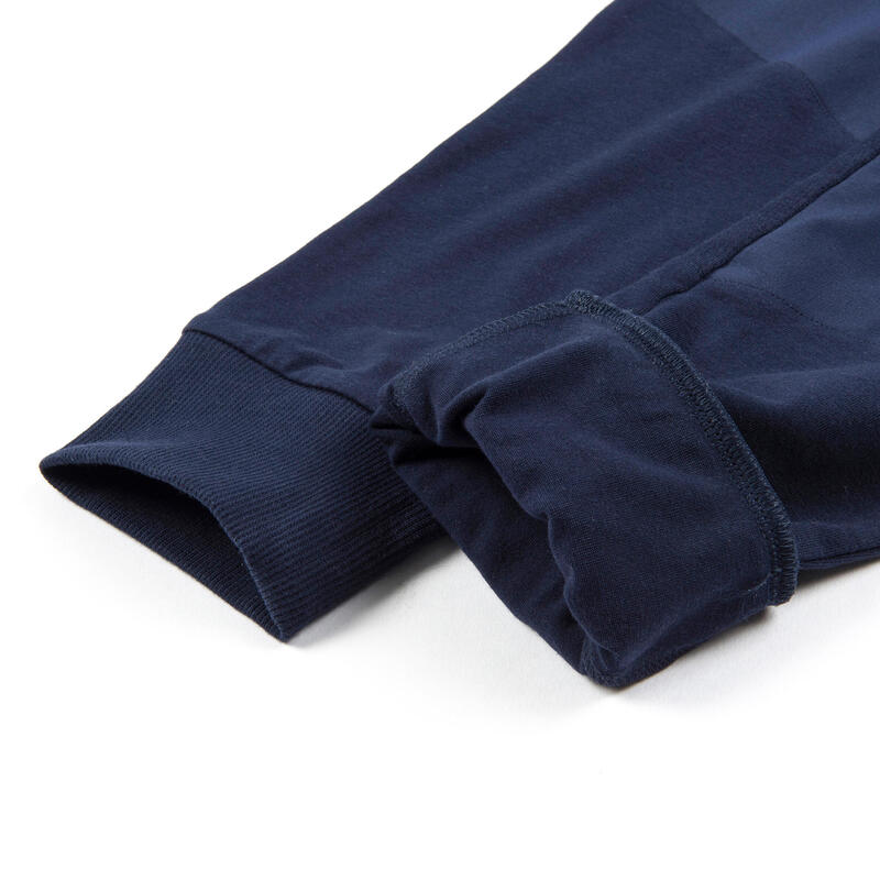 男童寬版輕盈透氣棉質健身長褲500 - 軍藍色