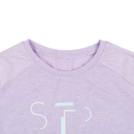 Girls' Breathable Short-Sleeved Gym T-Shirt 500 - Purple Print
