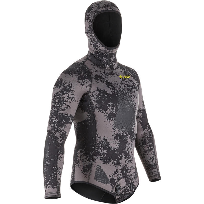 Neoprenjacke Freediving SPF 500 Glattneopren 5 mm Camouflage schwarz