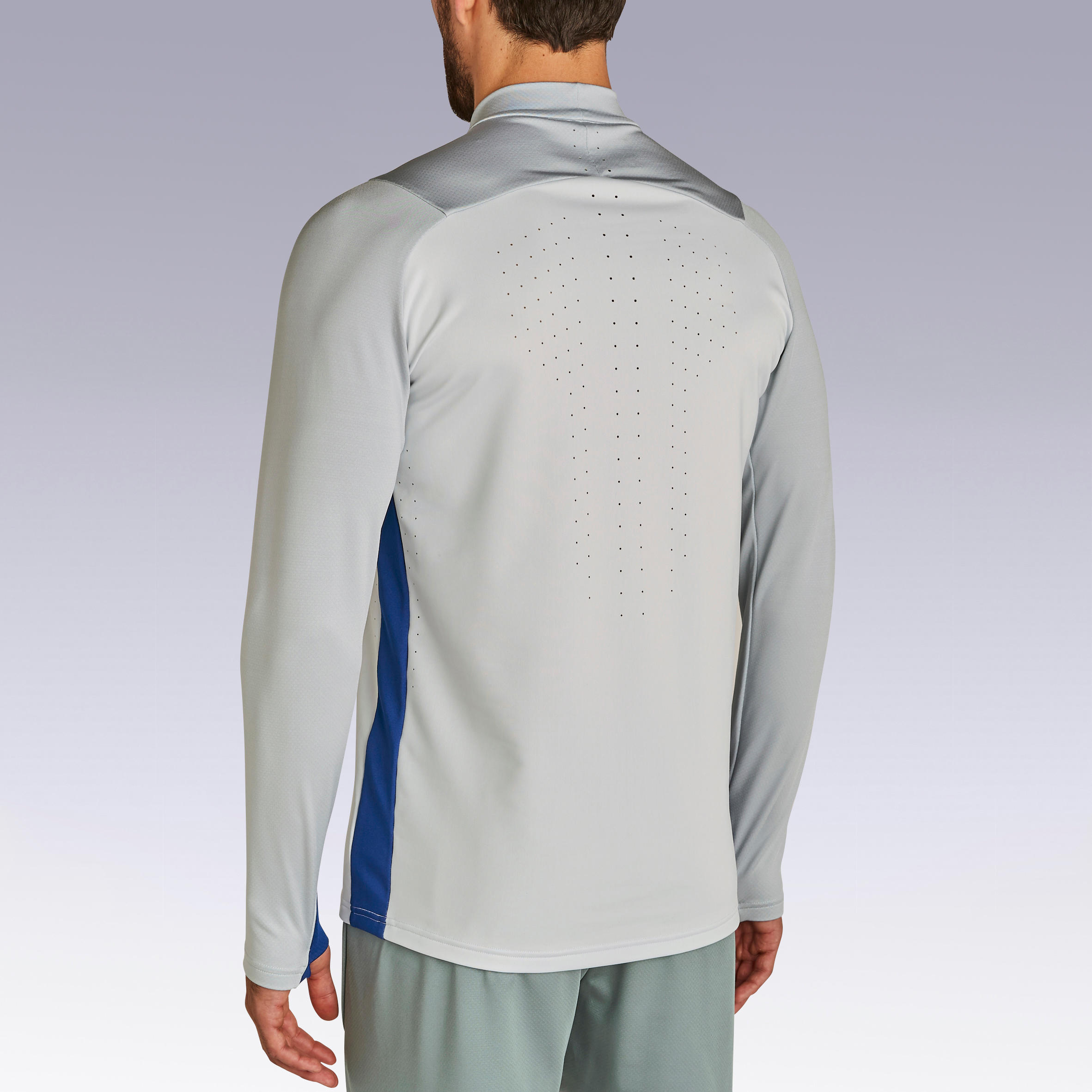 Camisola de Futebol TRAXIUM Meio-Fecho Adulto Cinza Claro e Azul 3/16