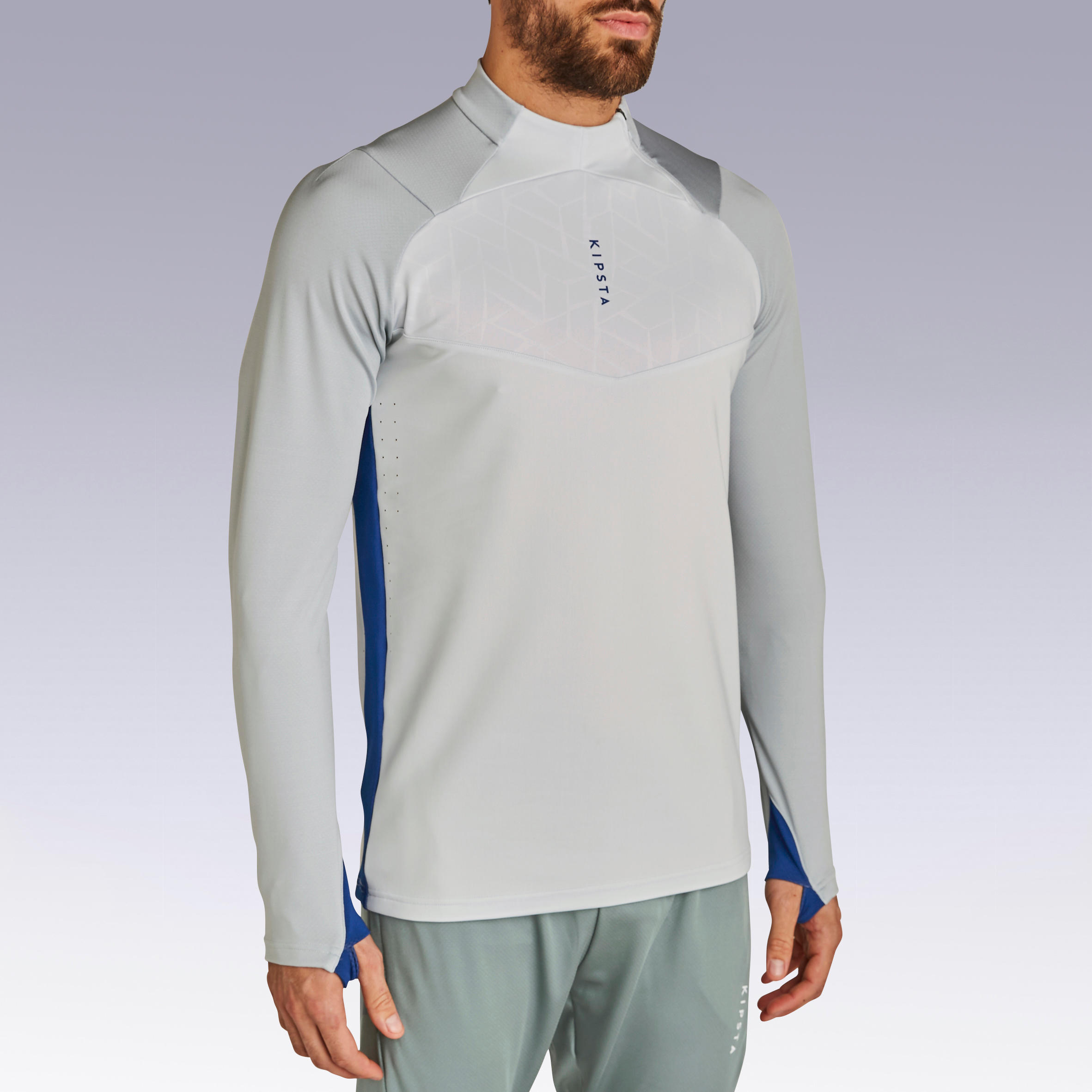 Adult 1/2 Zip Football Sweatshirt Traxium - Light Grey/Blue 2/13