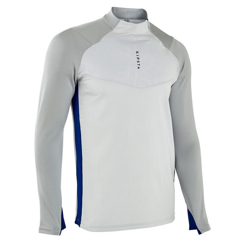 Sweat de football 1/2 zip adulte TRAXIUM gris clair et bleu