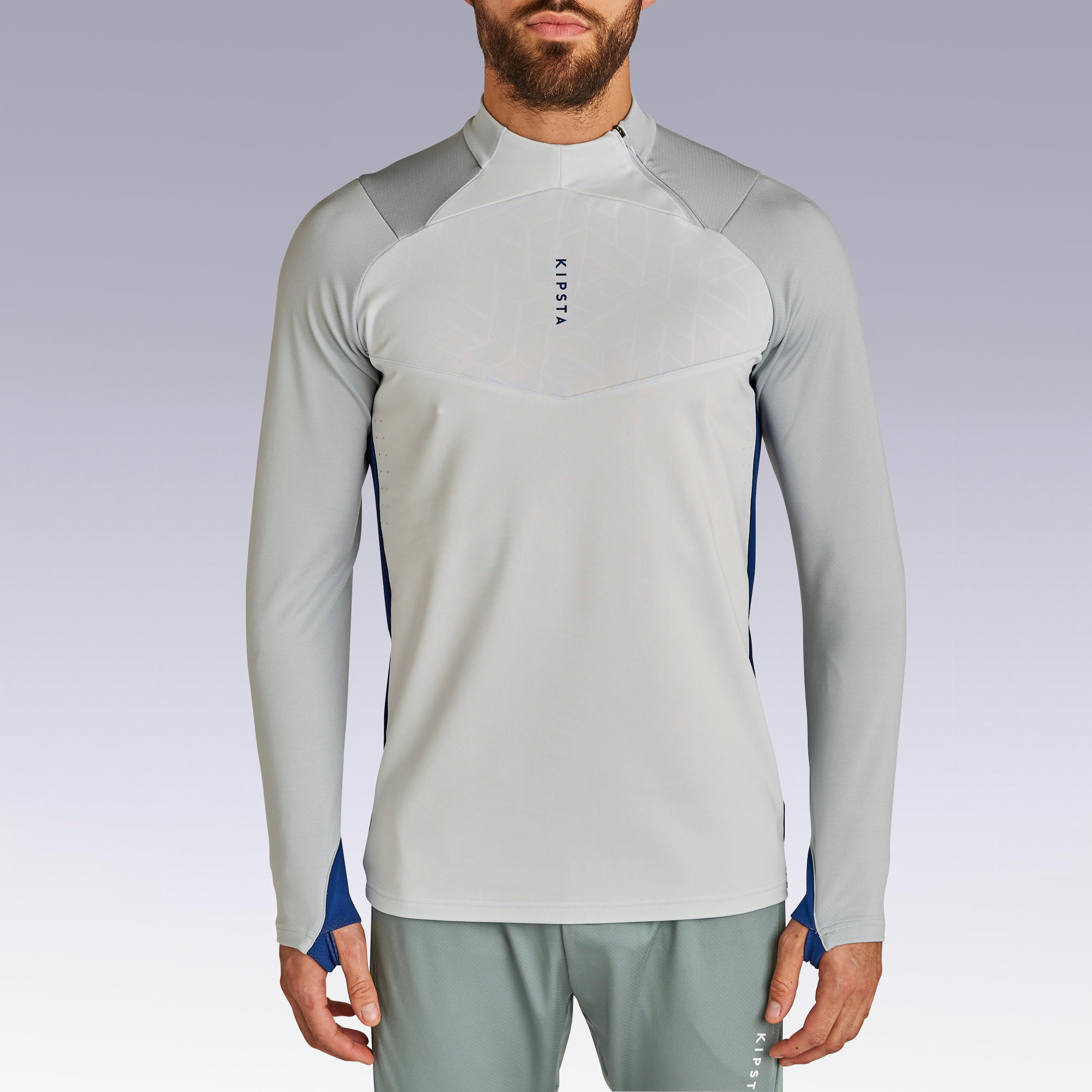 Adult 1/2 Zip Football Sweatshirt Traxium - Light Grey/Blue 4/13