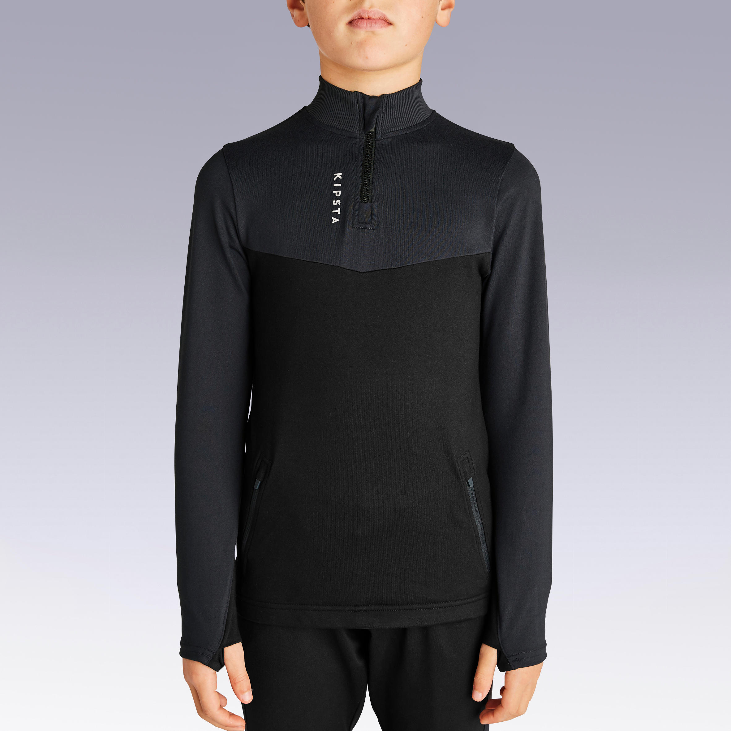 Kids' Football Half-Zip Training Sweatshirt T500 - Black/Grey 4/14