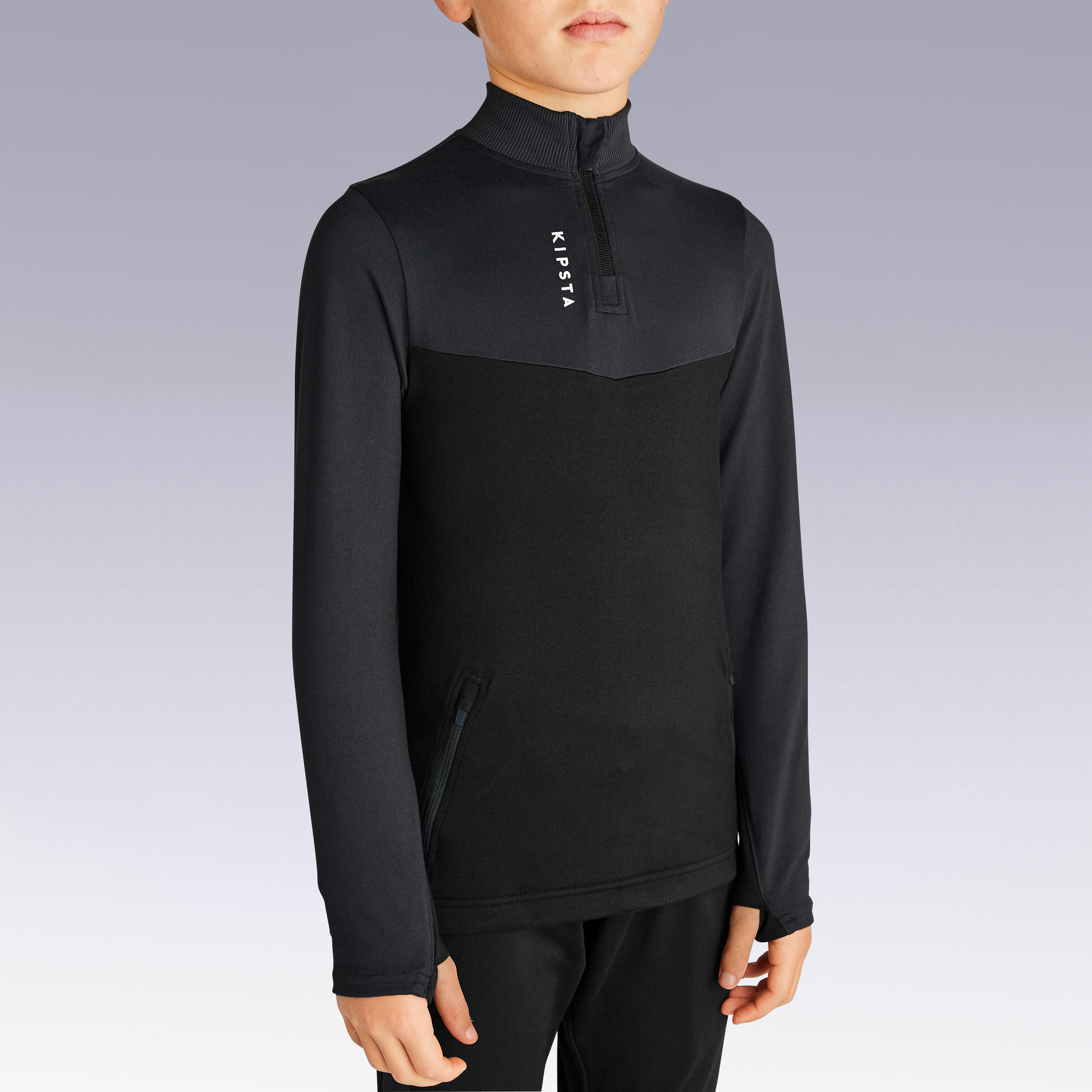 Kids' Football Half-Zip Training Sweatshirt T500 - Black/Grey 2/14