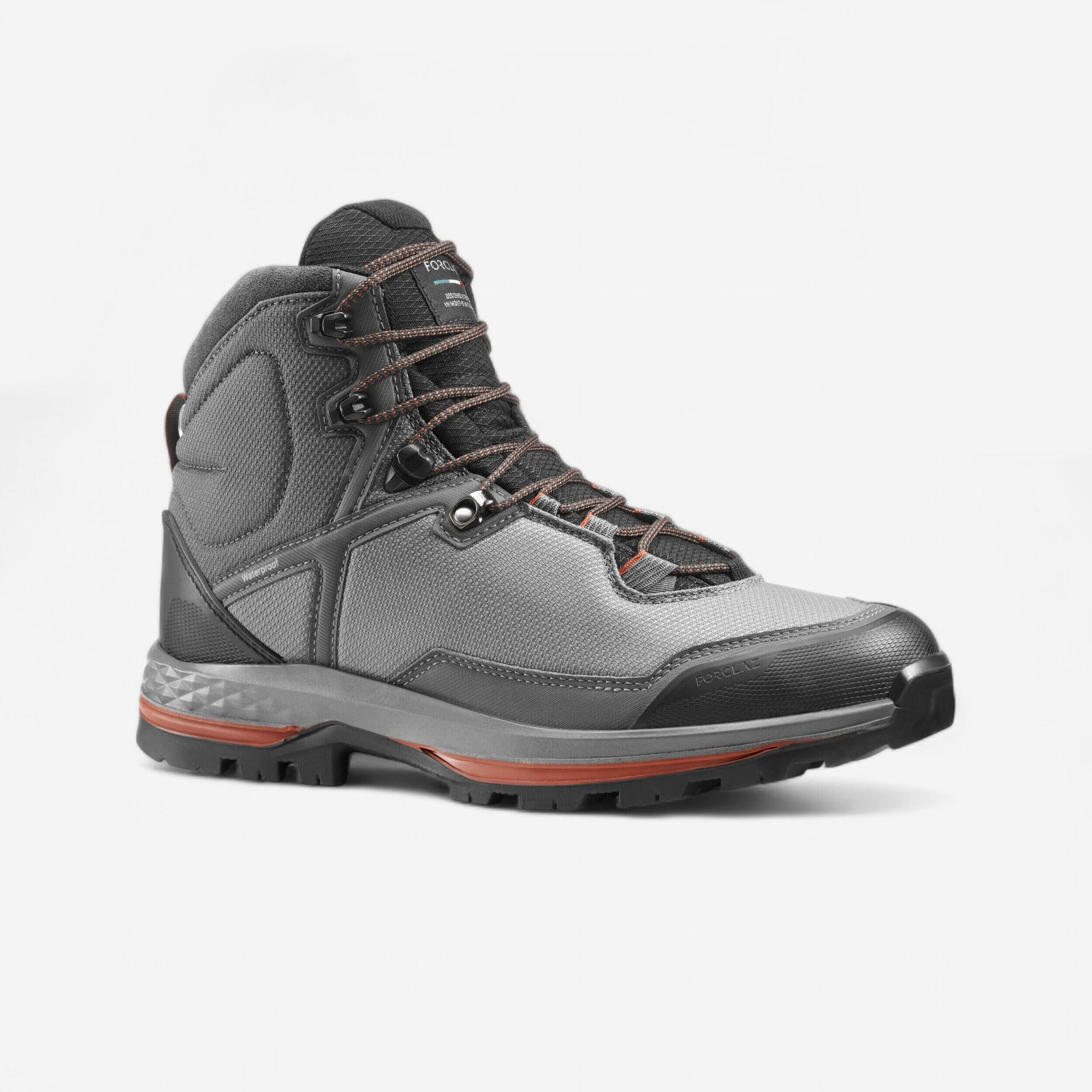 Men Waterproof Leather Trekking Boots - MT100 TEX Grey -  1