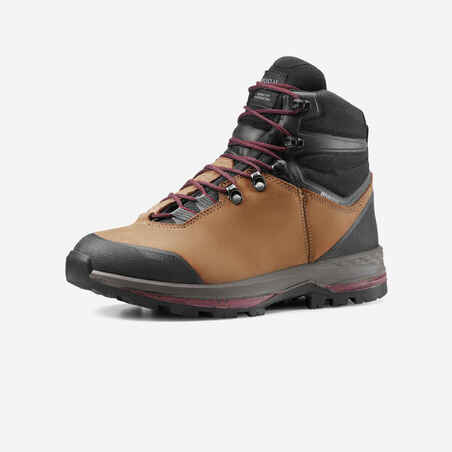 Botas de cuero impermeables de trekking para Mujer Forclaz MT100 café