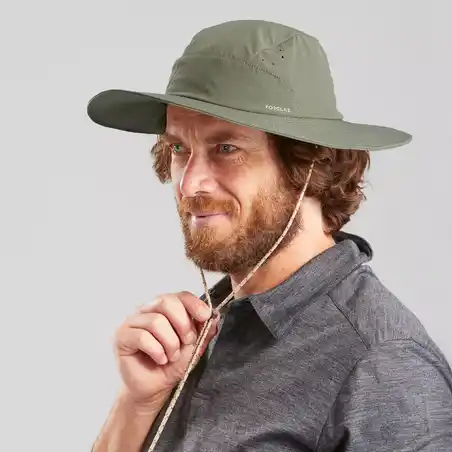 Men's anti-UV mountain trekking hat - TREK 500 - Khaki