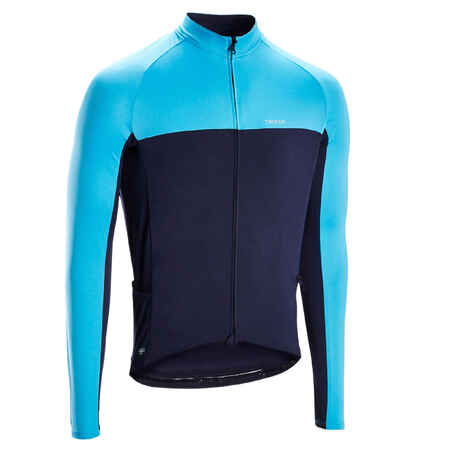 Fahrradtrikot Rennrad langarm UV Schutz RC100 Herren dunkelblau/blau 