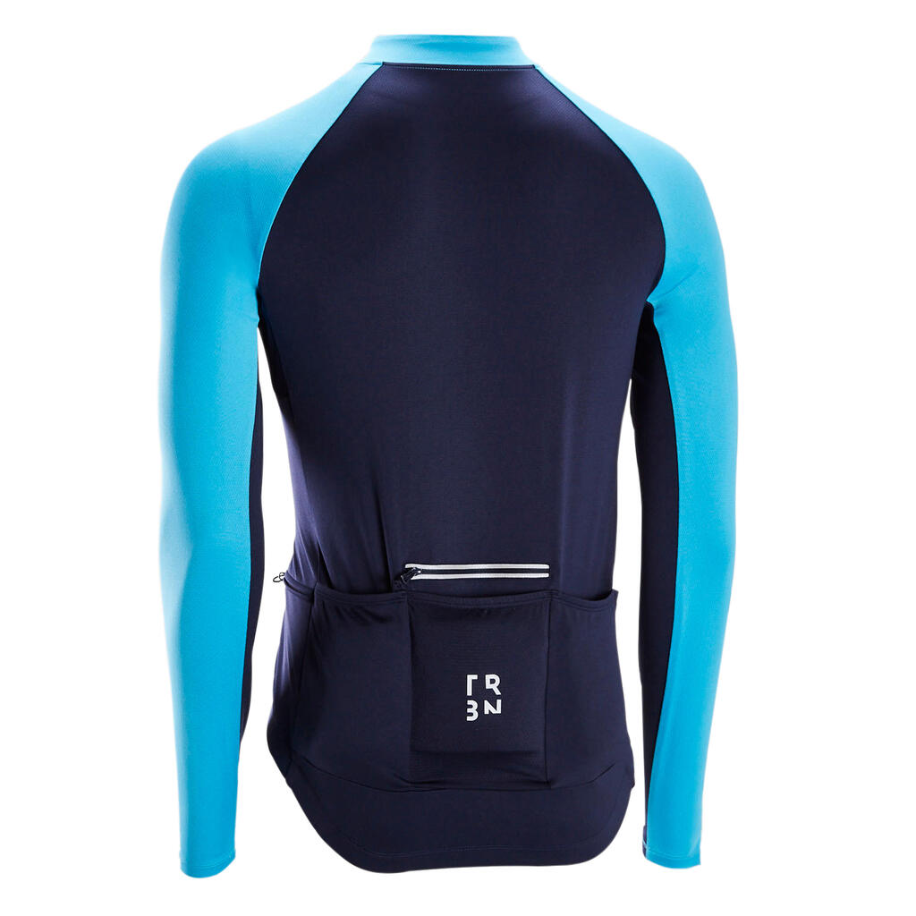 Men's Anti-UV Long-Sleeved Road Cycling Summer Jersey RC100 - Navy/Blue