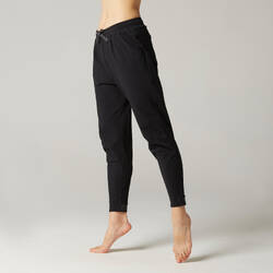 Women's Tapered Cotton-Rich Jogging Fitness Bottoms 500 - Black