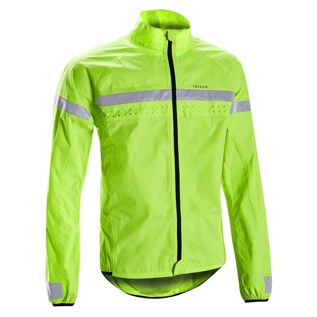 Men's Long-Sleeved Showerproof Road Cycling Jacket RC 120 Visible EN1150