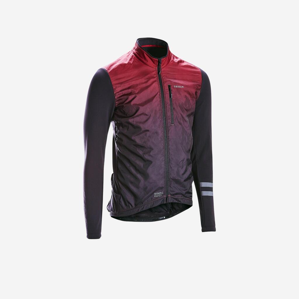 Men's Mid-Season Long-Sleeved Road Cycling Jersey RC500 - Shield Burgundy