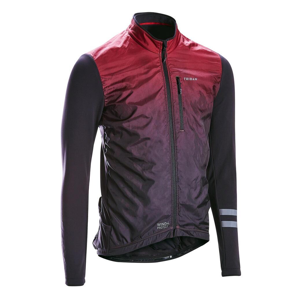 Men's Mid-Season Long-Sleeved Road Cycling Jersey RC500 - Shield Burgundy