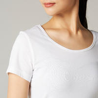 T-shirt fitness manches courtes droit coton col rond femme blanc glacier