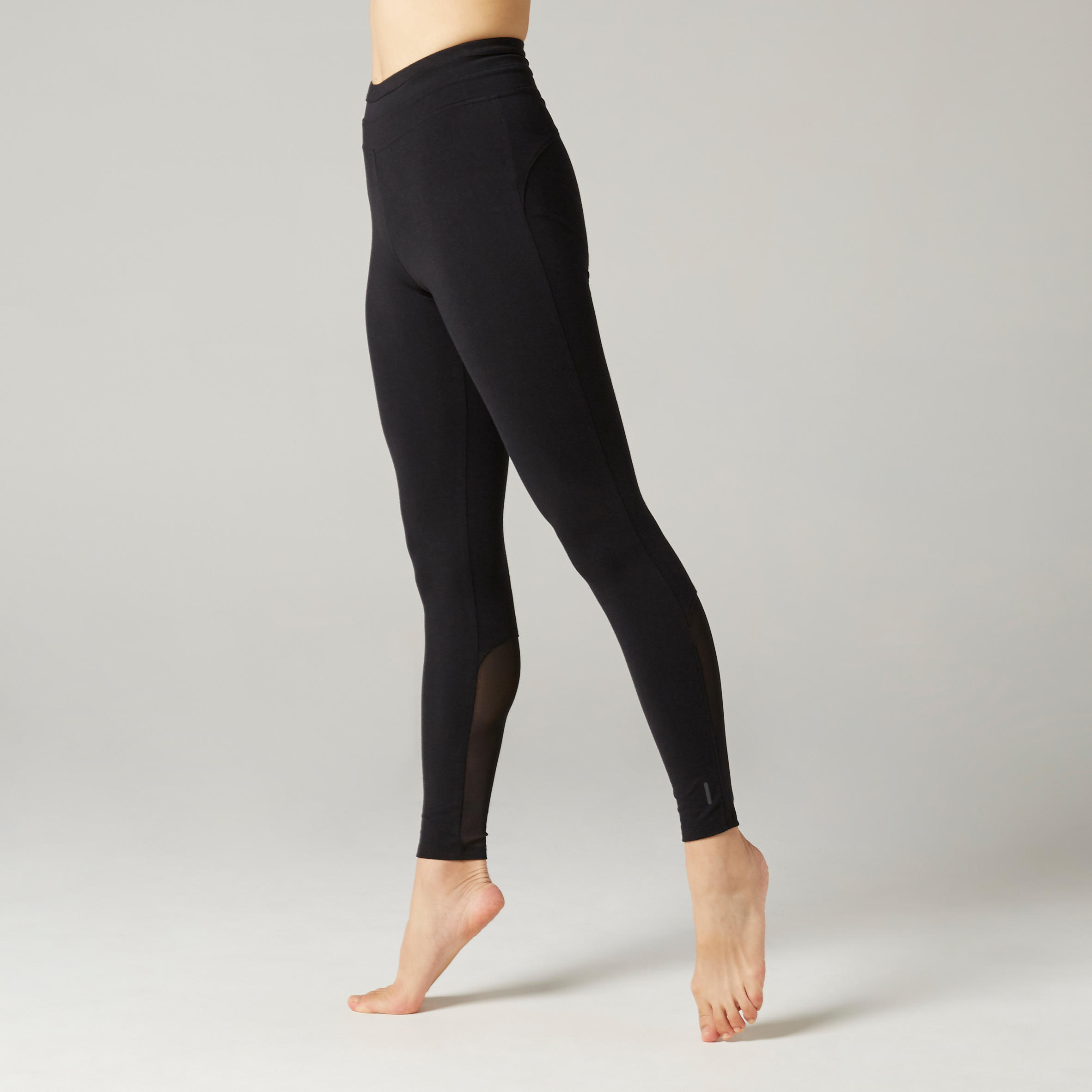Stretchy High-Waisted Cotton Fitness Leggings with Mesh - Brown