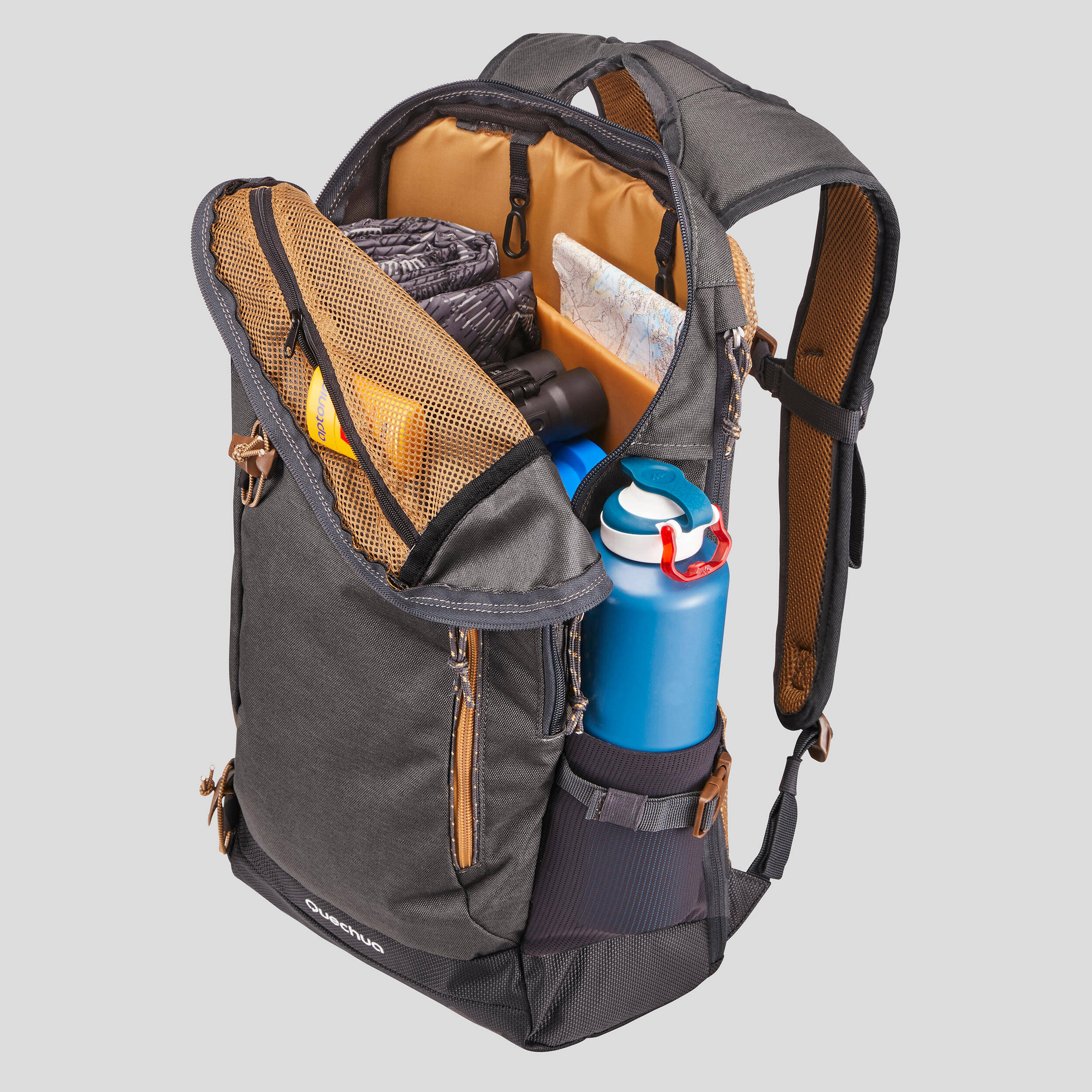 Hiking Bag 20 Litre (with Raincover) NH500 - Khaki Grey -  3
