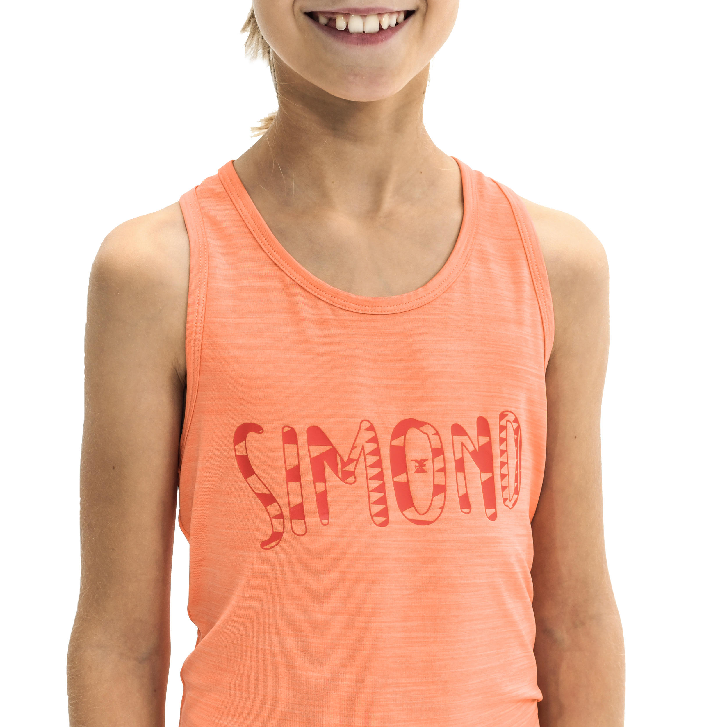 GIRLS’ STRETCH CLIMBING TANK TOP VERTIKA - ORANGE/COSMOS BLUE 5/14