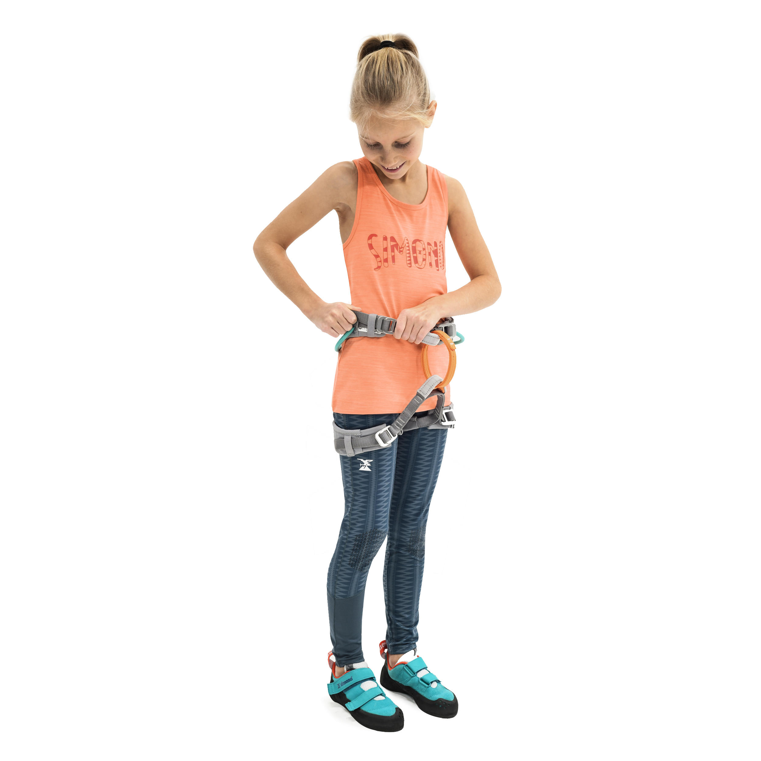 GIRLS’ STRETCH CLIMBING TANK TOP VERTIKA - ORANGE/COSMOS BLUE 7/14
