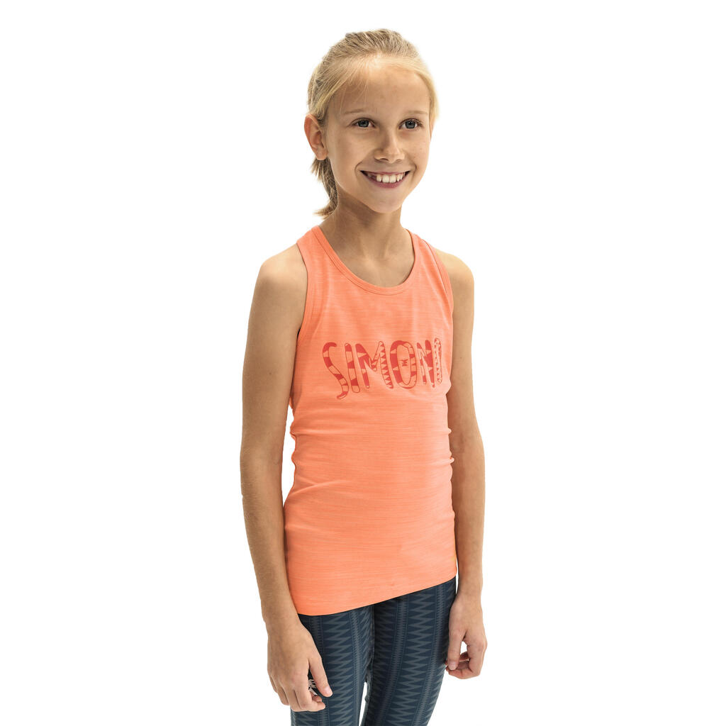 GIRLS’ STRETCH CLIMBING TANK TOP VERTIKA - ORANGE/COSMOS BLUE