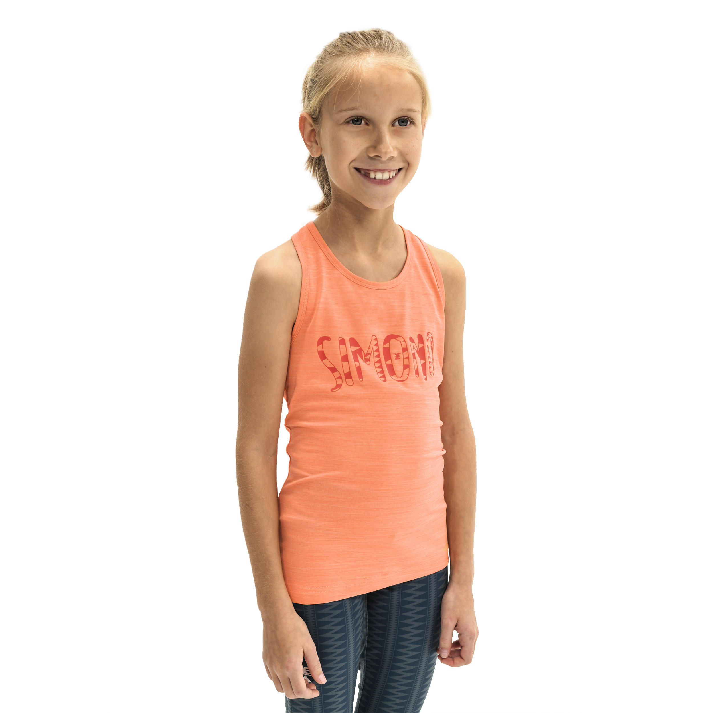 GIRLS’ STRETCH CLIMBING TANK TOP VERTIKA - ORANGE/COSMOS BLUE 2/14