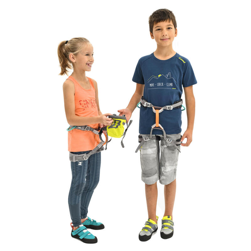 CAMISOLA DE ALÇAS DE ESCALADA EXTENSÍVEL VERTIKA - MENINA LARANJA AZUL COSMOS