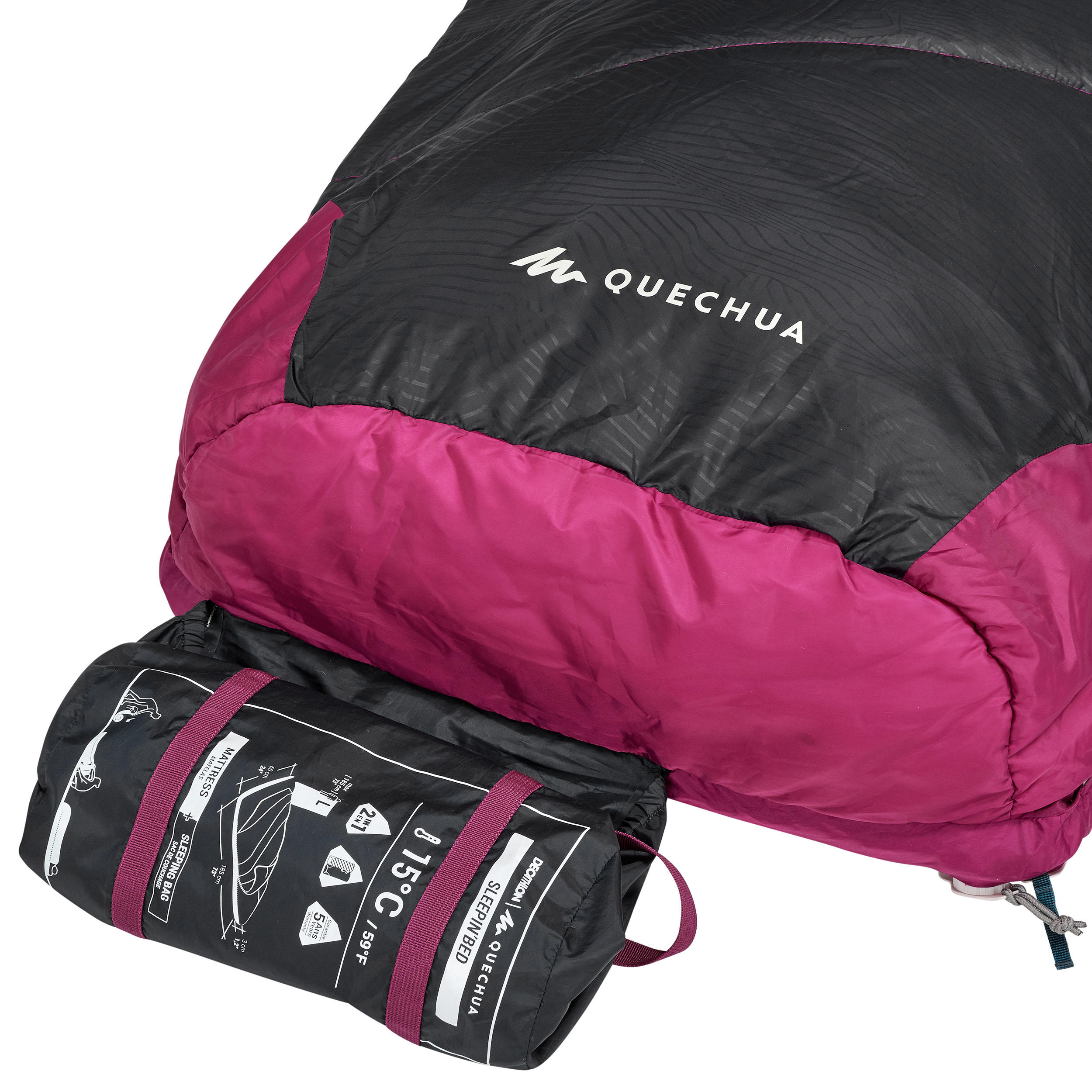 SAC DE COUCHAGE 2 EN 1 - SLEEPIN BED MH500 15°C L PRUNE 4/14