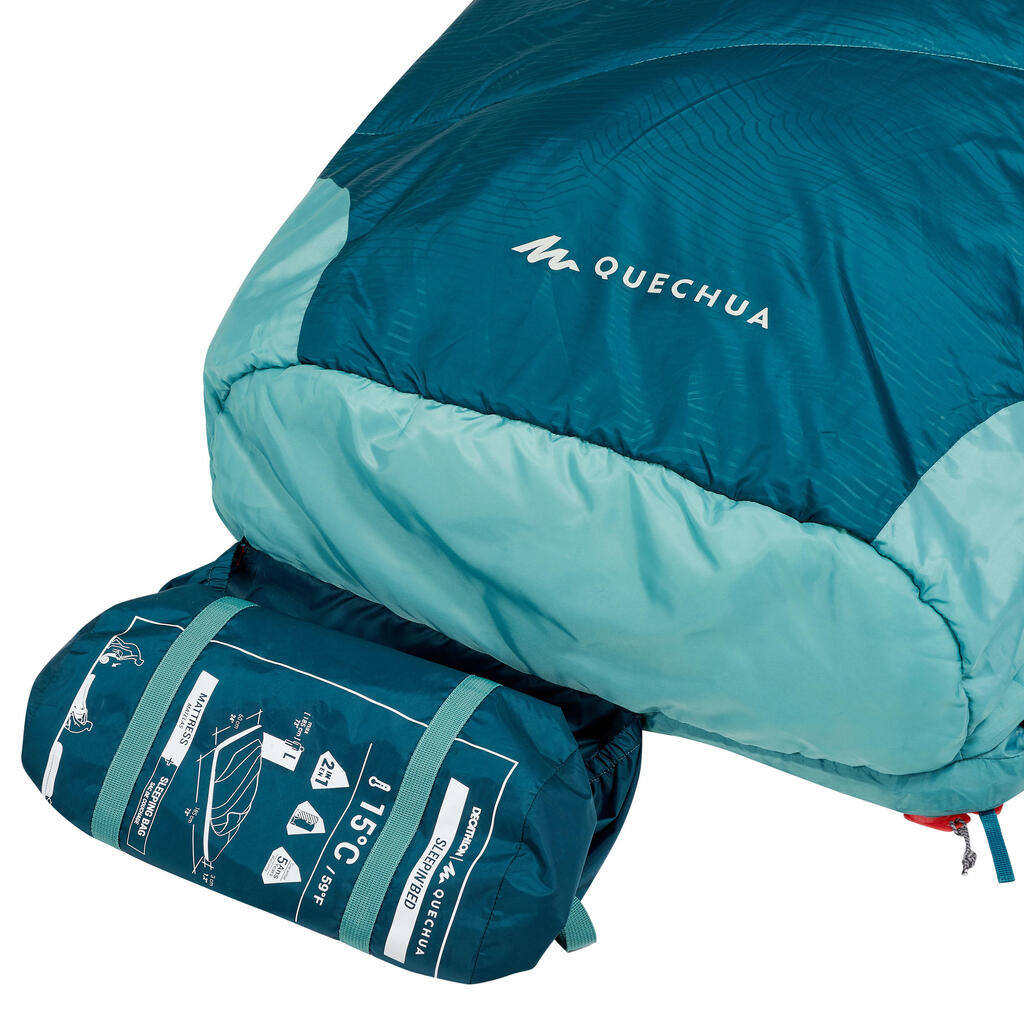 Schlafsack Camping 2-in-1 Sleepin Bed MH500 15 °C in Gr. L violett