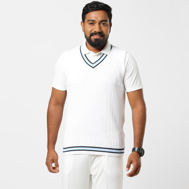 MEN'S CRICKET PULLOVER SWEATER WHITE