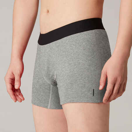 Men's Cotton-Rich Slim-Fit Fitness Boxer Shorts 500 - Mottled Grey