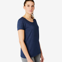 Women's Short-Sleeved Straight-Cut Crew Neck Stretch Cotton Fitness T-Shirt 500 - Blue