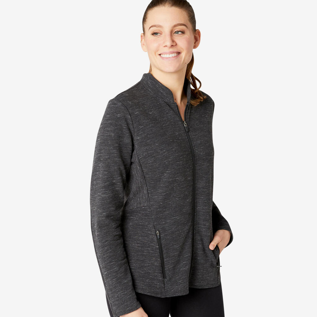 Women's fitted high neck zipped sweatshirt with pocket 520 - dark grey