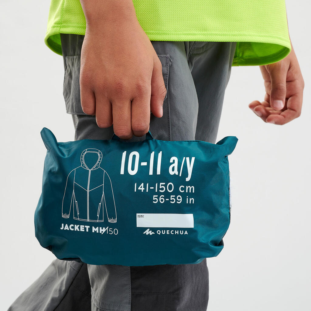 Detská turistická nepremokavá bunda MH150 7-15 rokov čierna