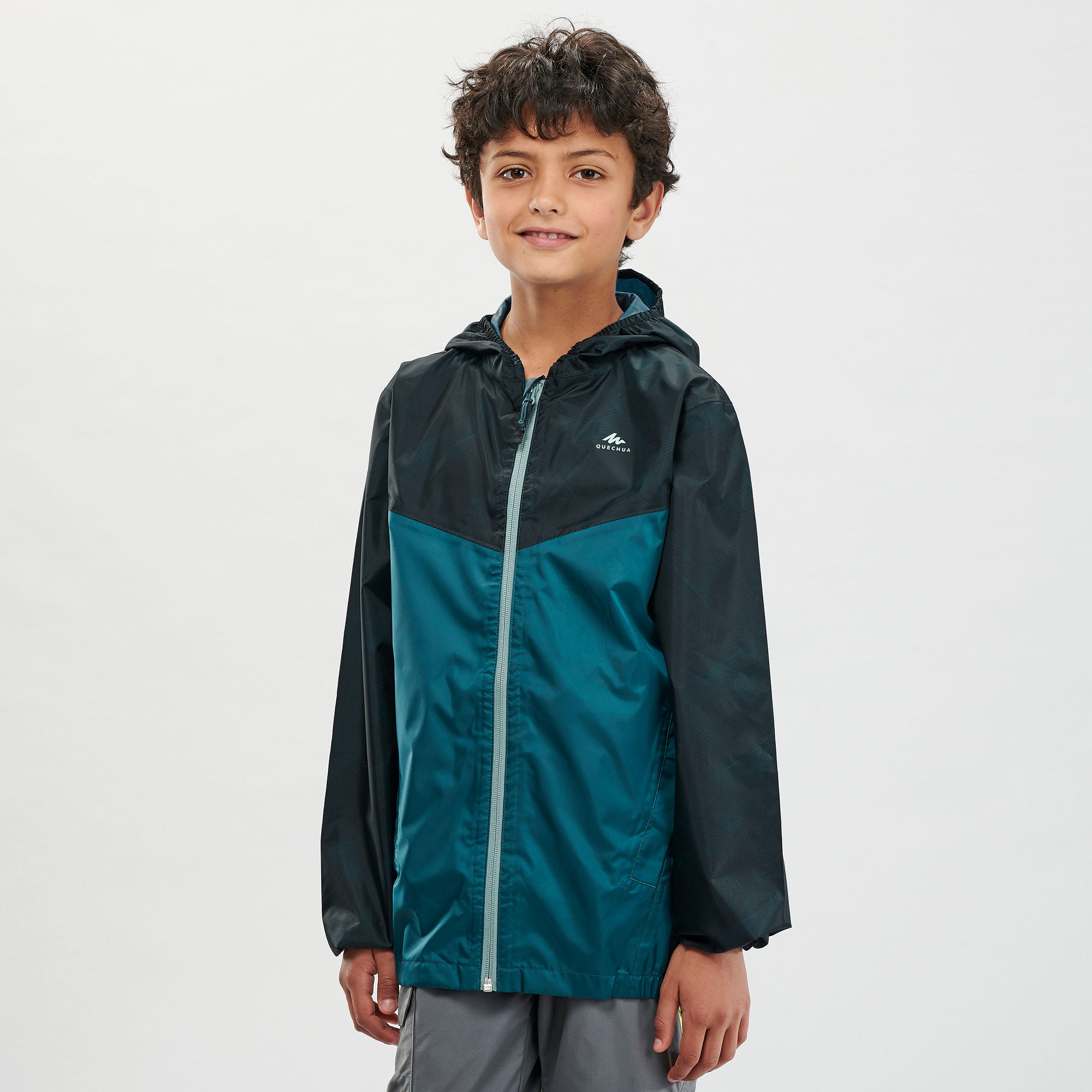 Kids’ Hiking Waterproof Jacket MH150  7-15 Years - green  1/7