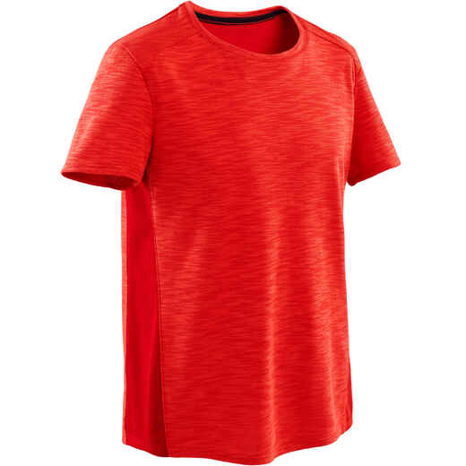 
      Boys' Breathable Cotton Short-Sleeved Gym T-Shirt 500 - Red
  