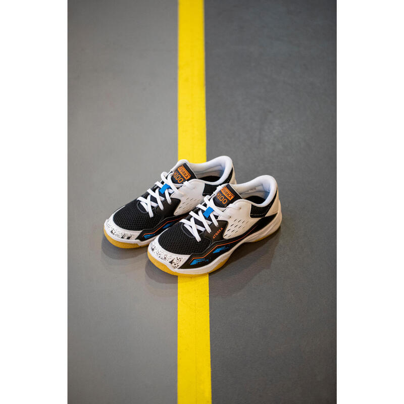 Chaussures de handball enfant H100 avec lacets blanc/noir