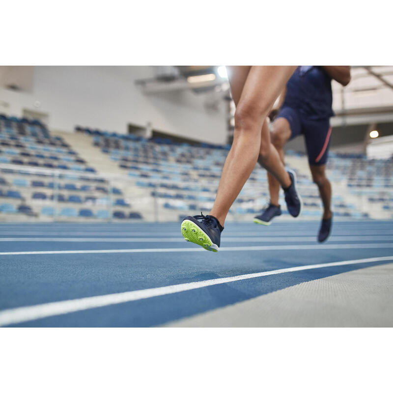 CHAUSSURES A POINTES D'ATHLETISME DE DEMI FOND AT MID BLEU NOIR ET JAUNE