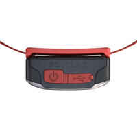 Linterna Frontal de Montaña, Forclaz V500, Recargable USB, 100 Lúmenes, Rojo