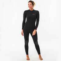 Women's 4/3 mm neoprene SURF 100 wetsuit with back zip black