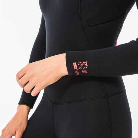 Women's 4/3 mm neoprene SURF 100 wetsuit with back zip black