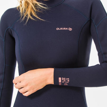 Combinaison SURF femme Néoprène 2/2mm 100 back zip Bleu marine