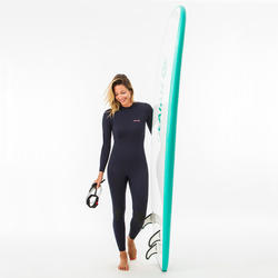 Våtdräkt SURF 100 Neopren 2/2 mm blixtlås bak dam marinblå