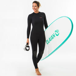 Våtdräkt SURF 100 Neopren 4/3 mm dam svart blixtlås i ryggen