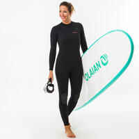 Women's 4/3 mm neoprene SURF 100 wetsuit with back zip black