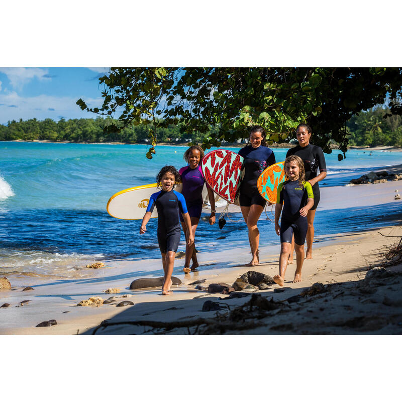 Fato calções de surf mulher 500 WAKU fecho costas manga curta