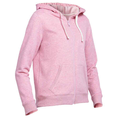 Women's Zip-Up Fitness Hoodie 500 - Light Pink