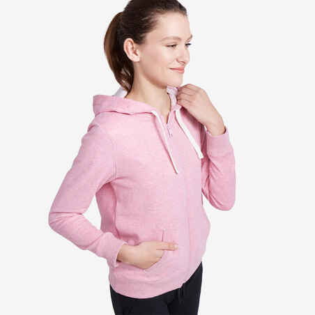 Women's Zip-Up Fitness Hoodie 500 - Light Pink