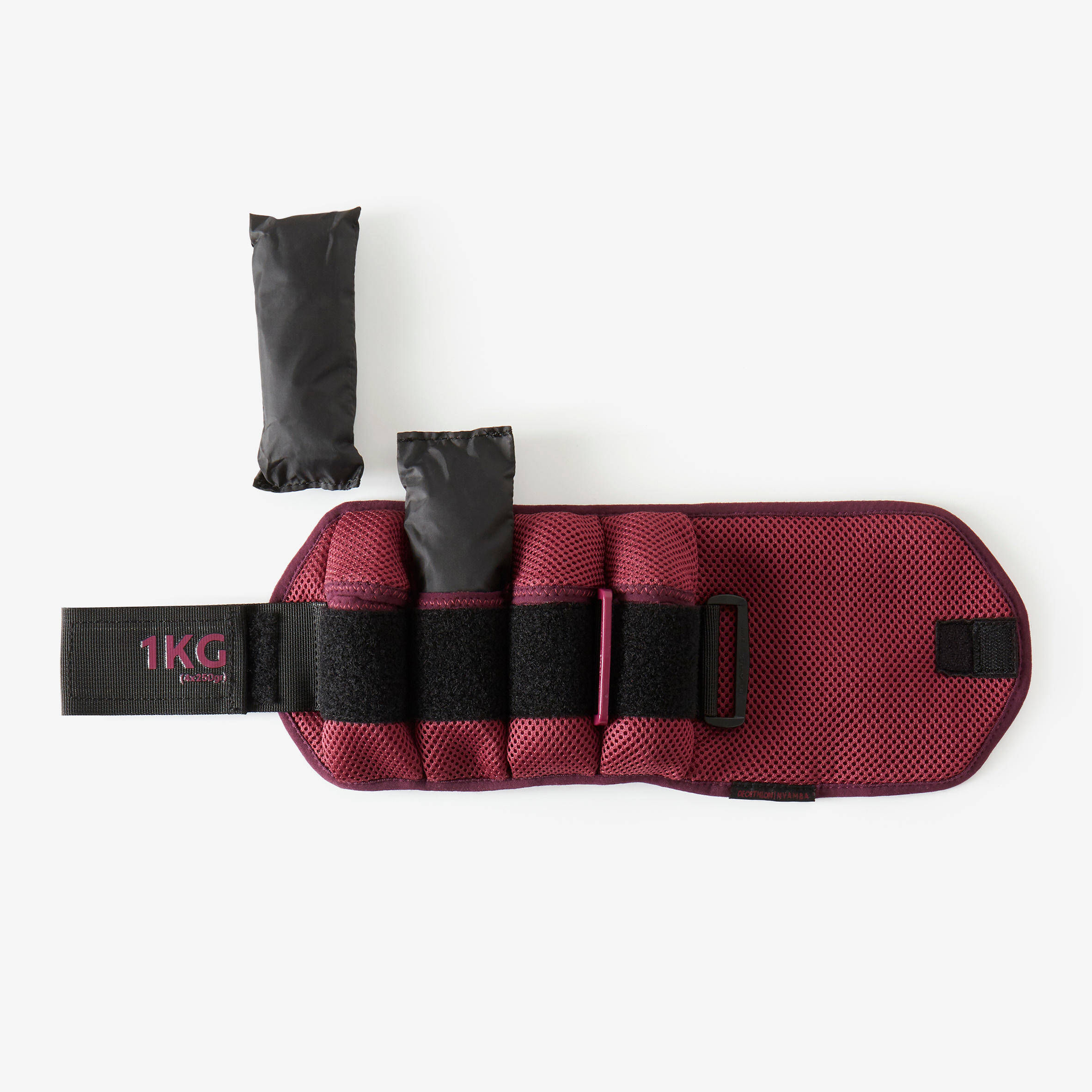 Gym Ankle Weights Adjustable - 1 kg Twin-Pack Burgundy -  3